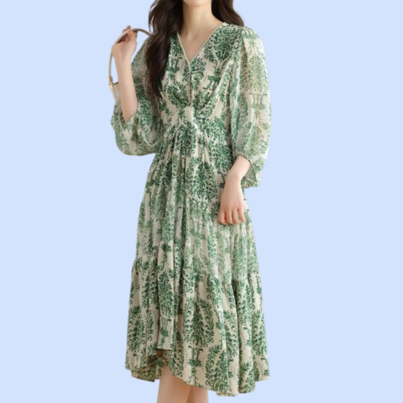 플라워 미디엄 롱 원피스