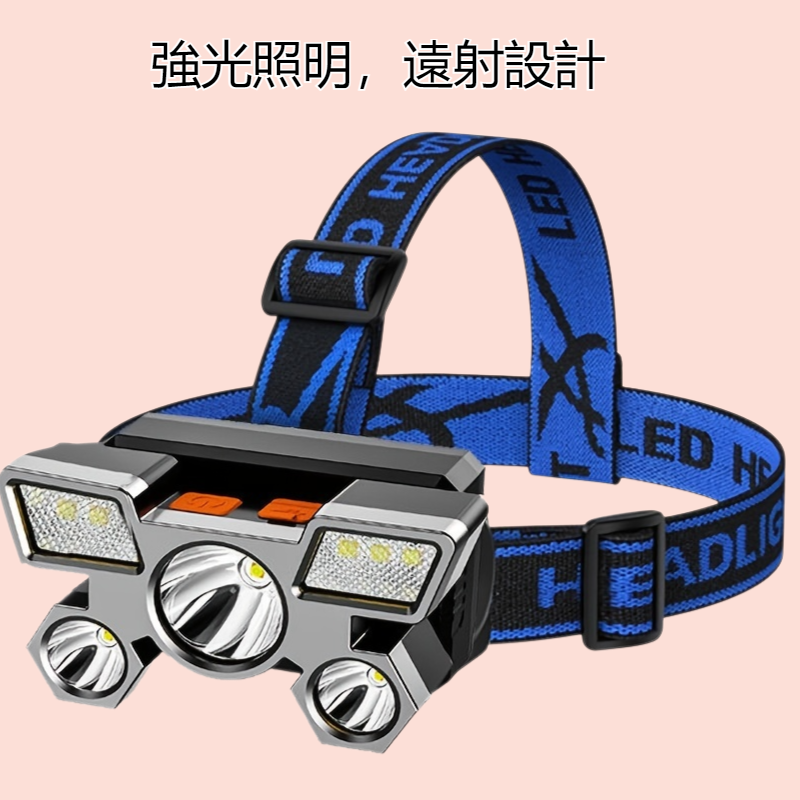 LED五核頭燈可充電強光頭戴式照明燈遠射戶外釣魚燈礦燈