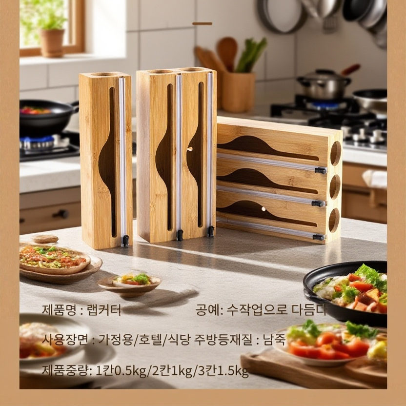 주방수납함 남죽랩커터 서랍형수납 은박커터통 대나무수납공구