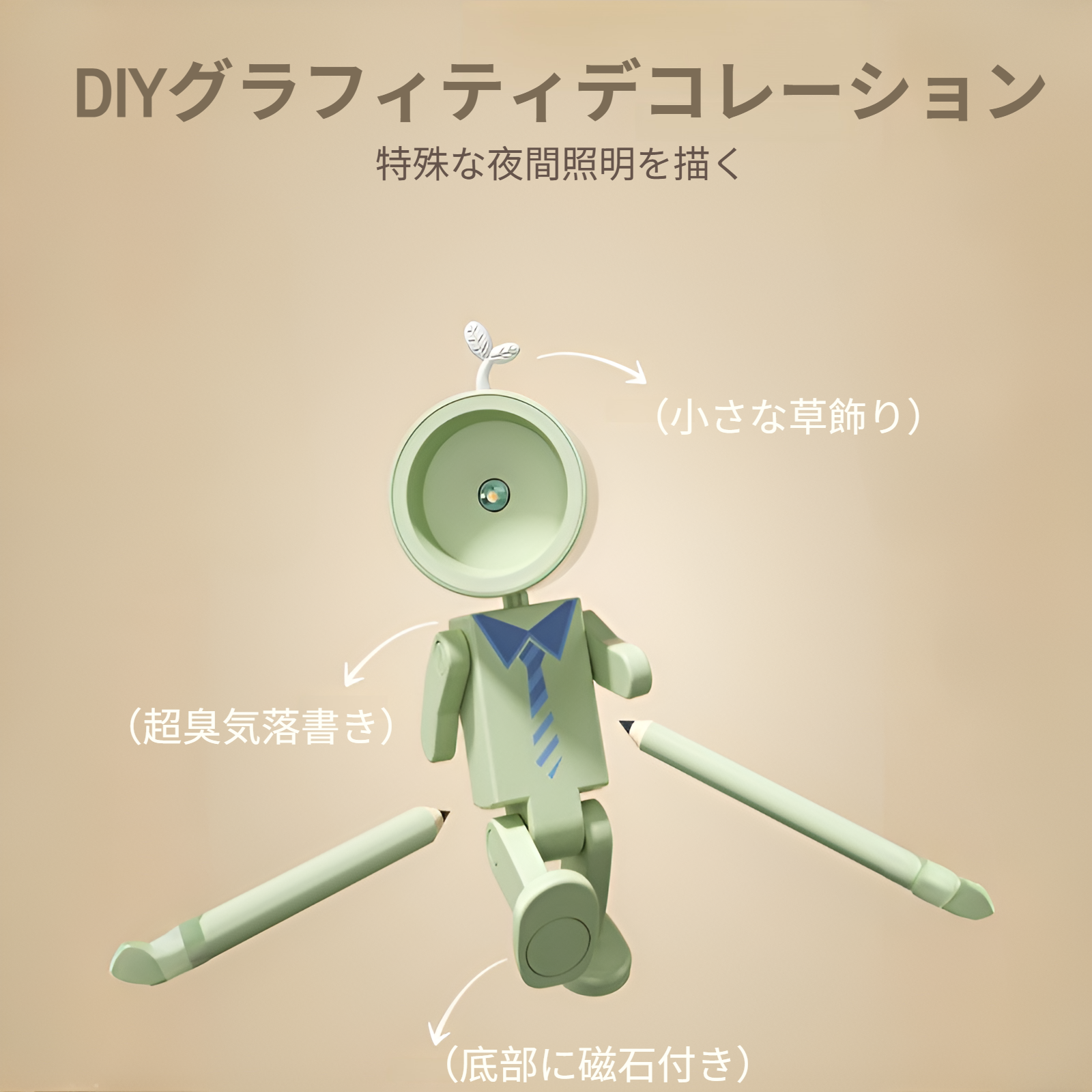 宇宙飛行士の磁気ナイトライトLEDミニロボット、バッテリーブックライト、デスクトップビルディングブロック装飾、雰囲気のあるライト付き