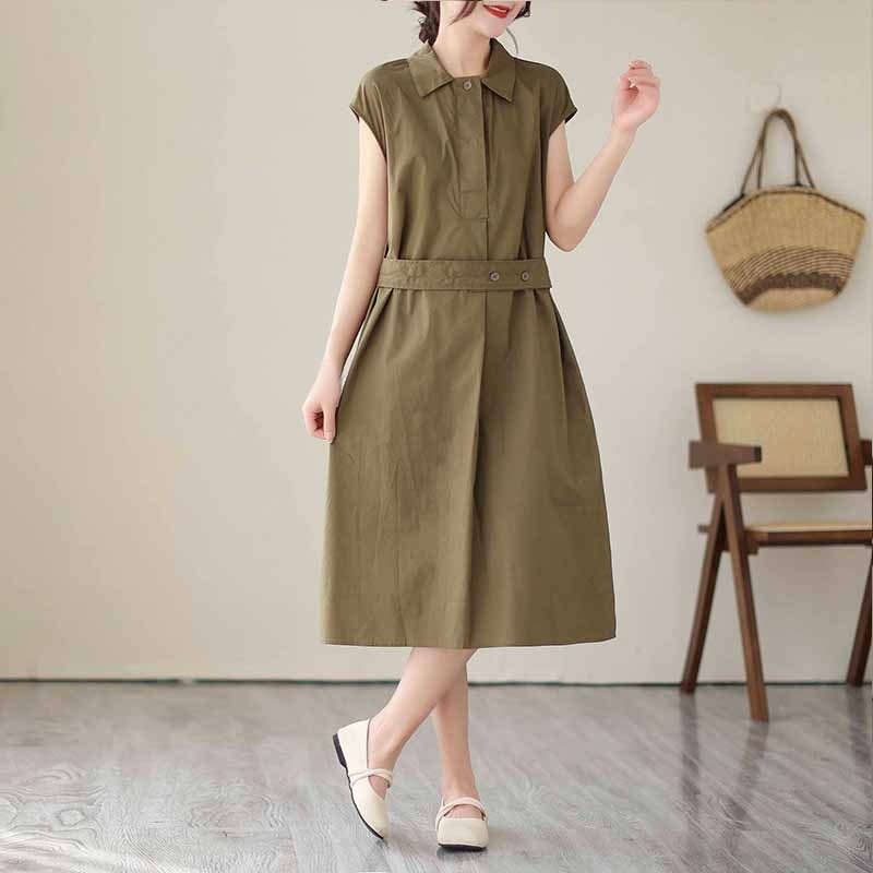 허리 조임 순면 원피스