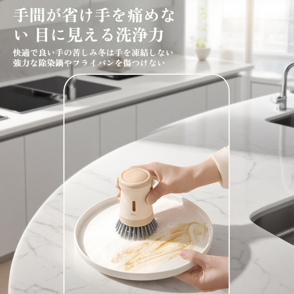 傷つけずに鍋を洗うポットブラシのアップ写真