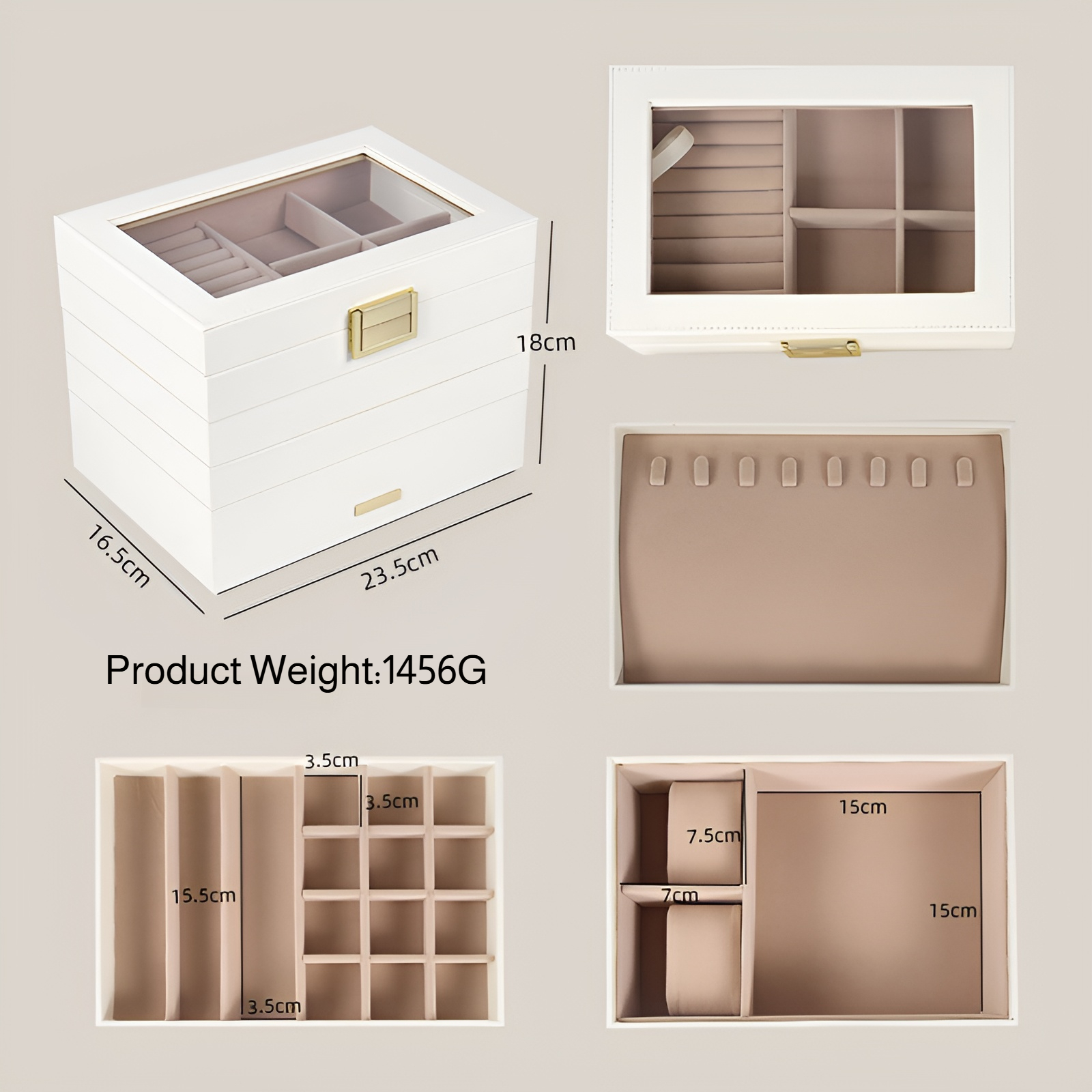 Large capacity jewelry box multi-layer stackable tray ring necklace watch jewelry storage box