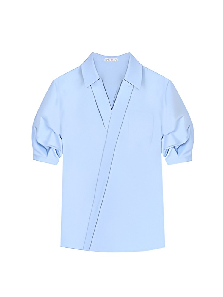 여성용 V넥 반소매 셔츠