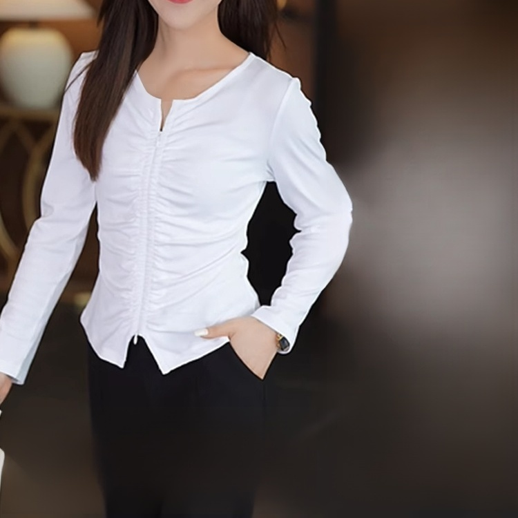 여성용 올매치 슬림핏 긴팔 주름 티셔츠