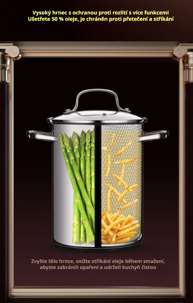 Pohled z boku na kvalitní nerezovou pánev