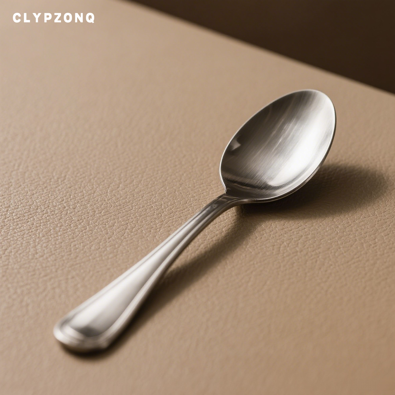 光沢のあるステンレススプーンのアップ画像