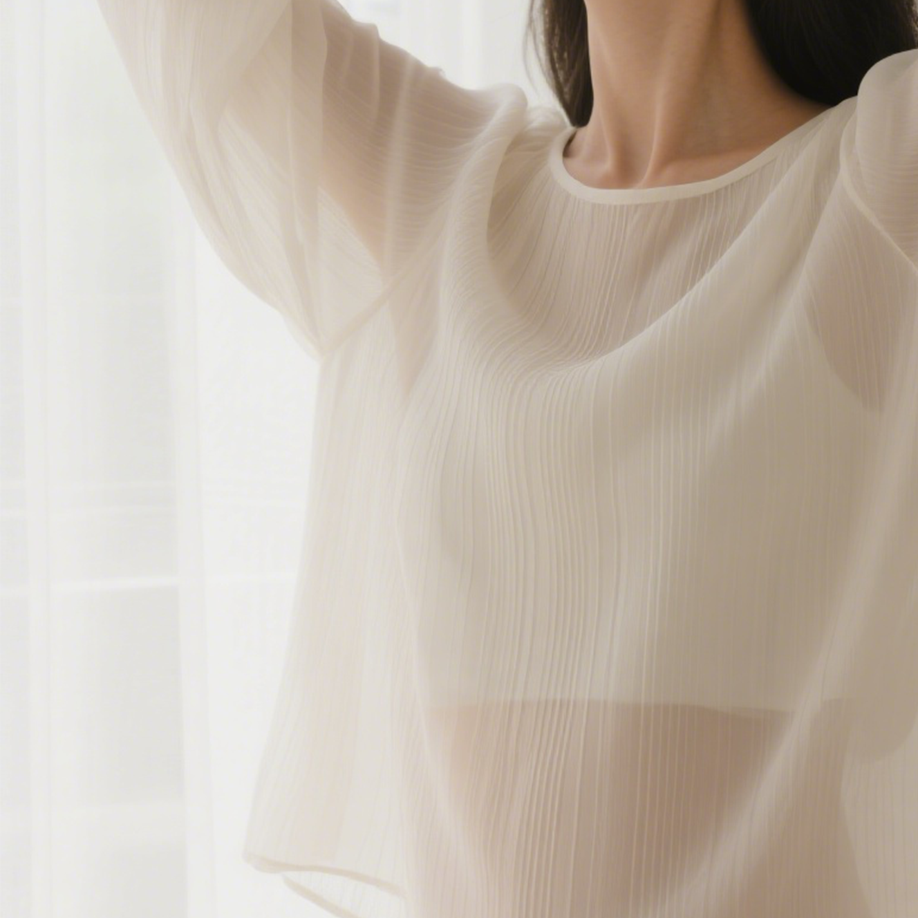 エレガントなシフォンMIDI長袖シャツ