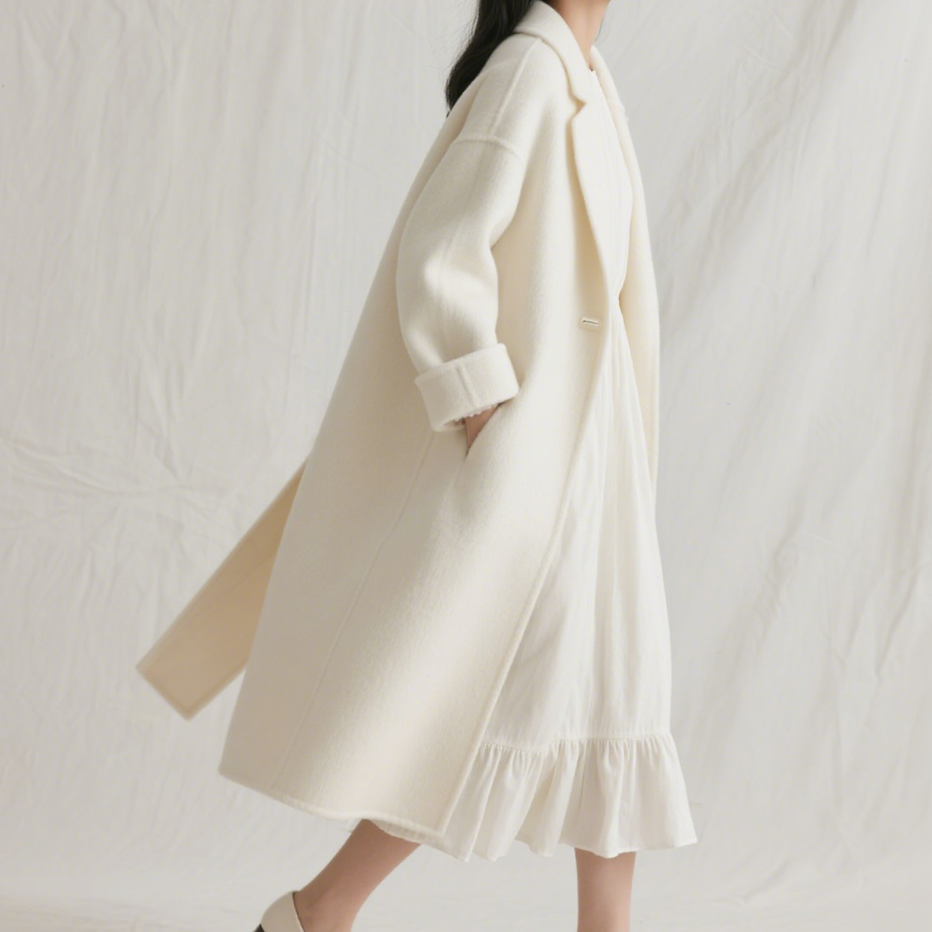 韓国式インスタイルルーズな厚手のフリースロングコート