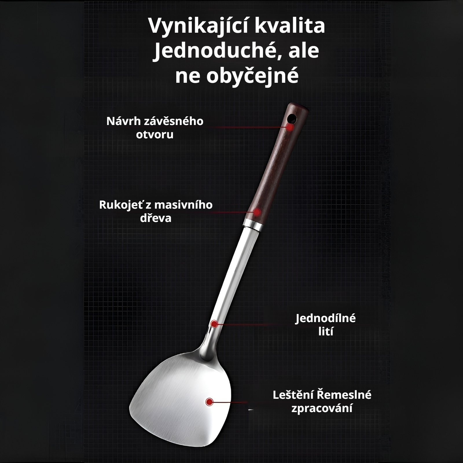 Ergonomická nerezová lopatka s dřevěným držadlem