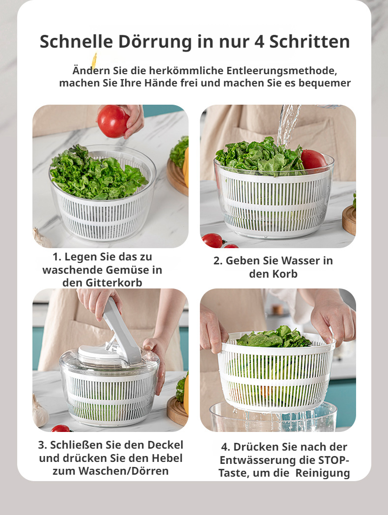 Trocknung und Waschen von Obst und Gemüse in der Küche
