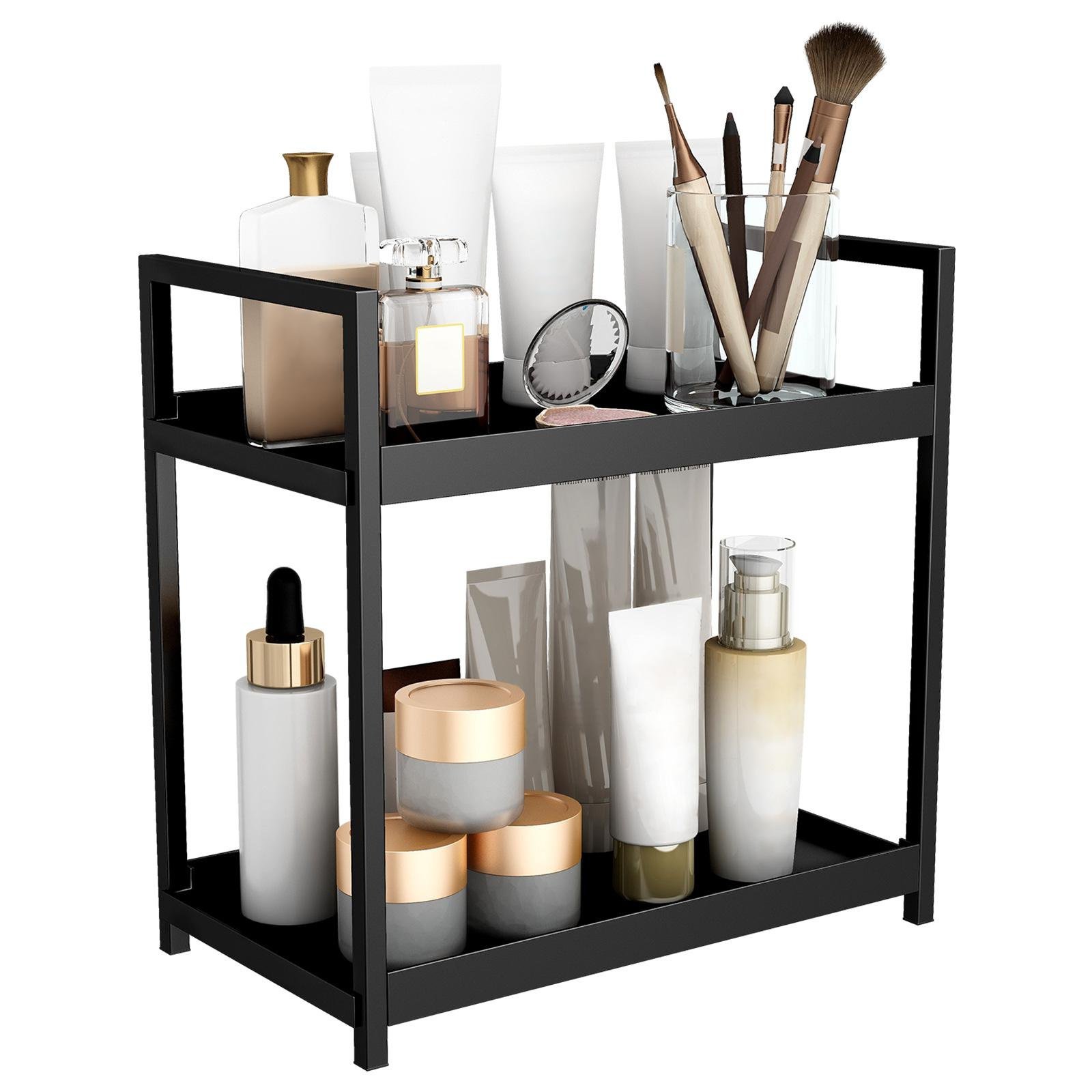 Double-layer desktop storage rack kitchen plastic storage rack bathroom countertop perfume cosmetics