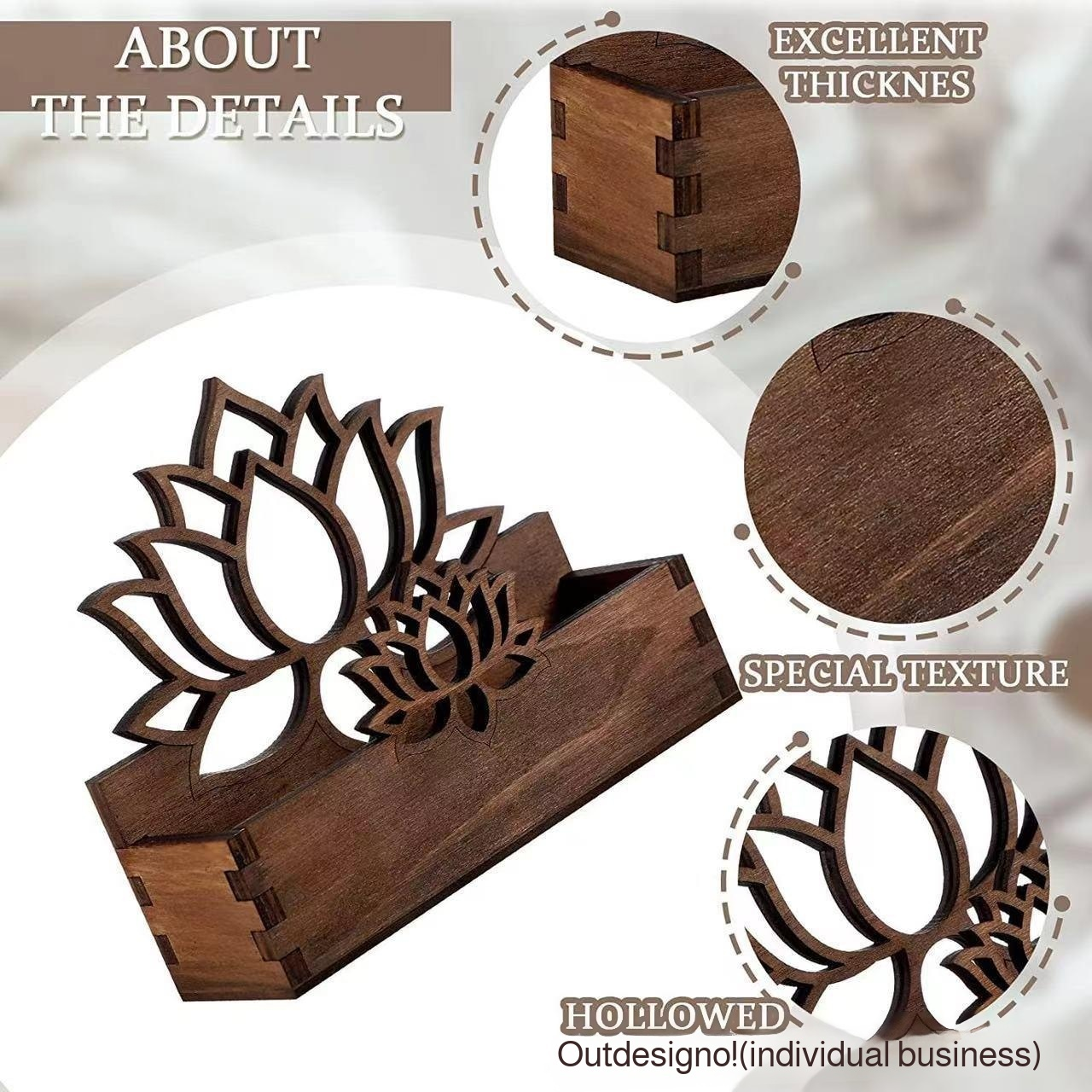 Vintage Wooden Lotus Business Card Storage Box