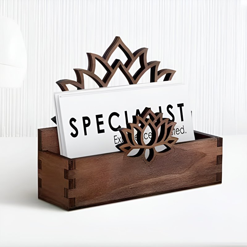 Vintage Wooden Lotus Business Card Storage Box