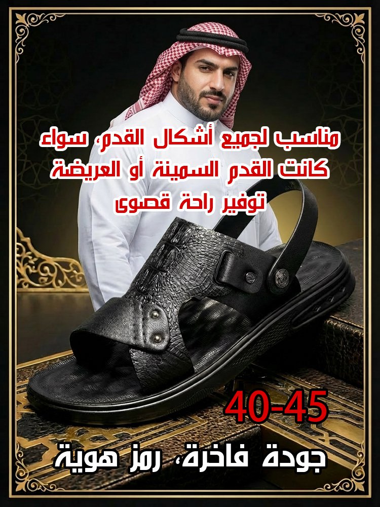 صندل كاجوال عصري من جلد طبيعي مزين بنقش جلد تمساح للرجال