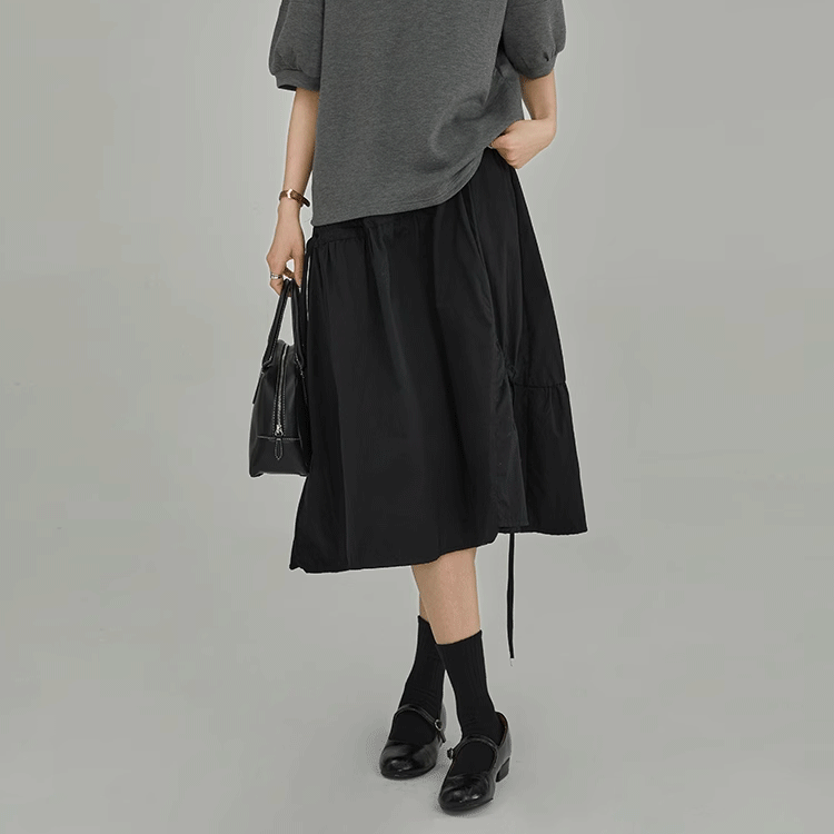 반신 스커트 여성 패션 캐주얼 스커트 언밸런스 셔링 미디 밴딩 허리 A라인 스커트 스트링 밴딩 하이웨스트 봄여름 스커트