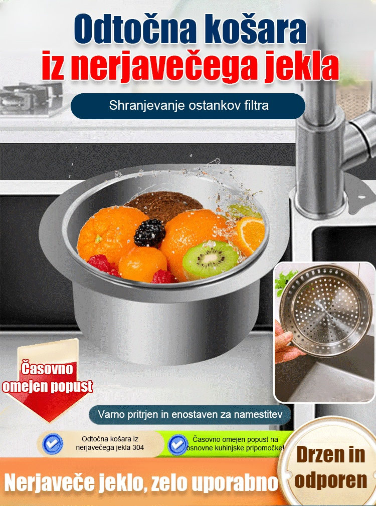 Odtočna košara iz nerjavečega jekla 304