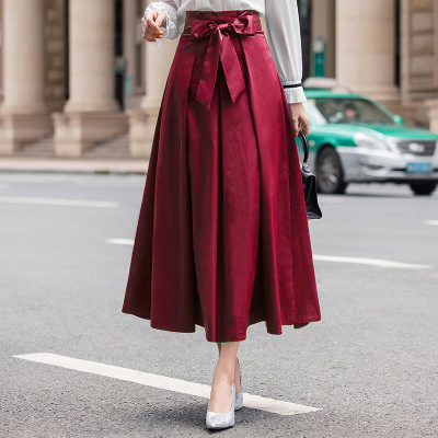 スカート ロング ミモレ レディース フレア Aライン 落ち感 リボン 高見え 清楚系 キレイめ