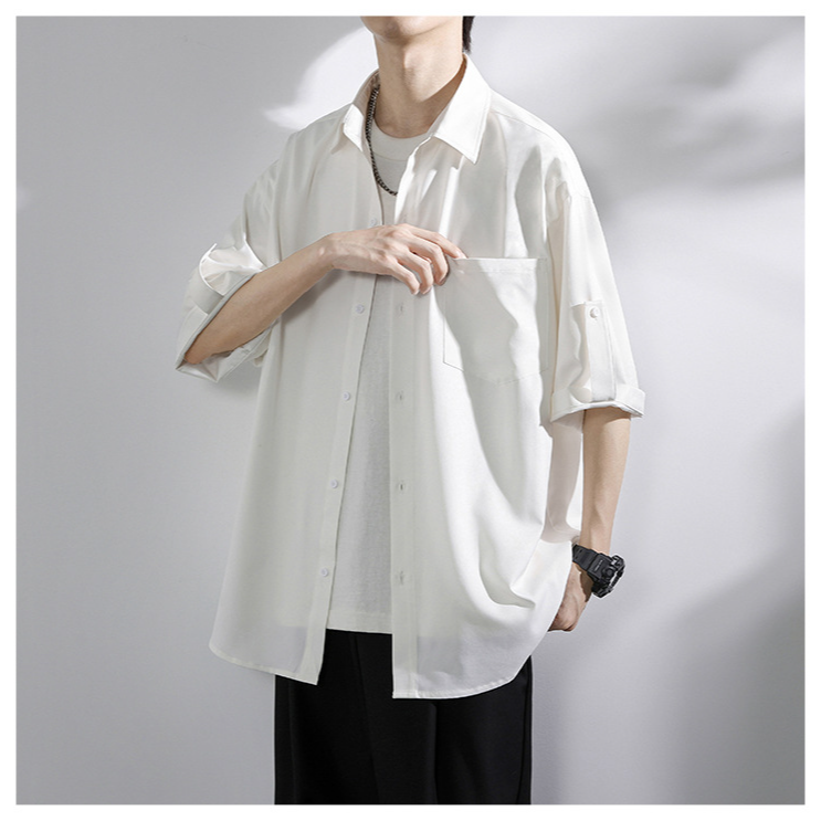 アイスドレープファッションシャツ 夏のルーズカップル薄手半袖シャツ タイドシャツ五分袖カジュアルシャツ