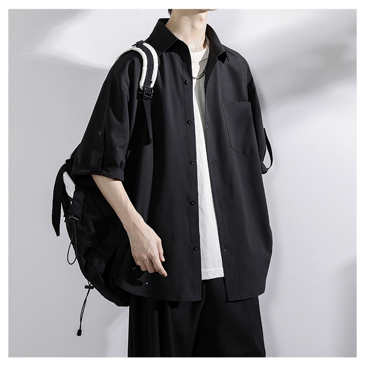 アイスドレープファッションシャツ 夏のルーズカップル薄手半袖シャツ タイドシャツ五分袖カジュアルシャツ