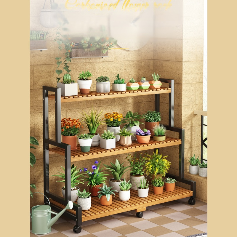 Movable indoor flower pot rack