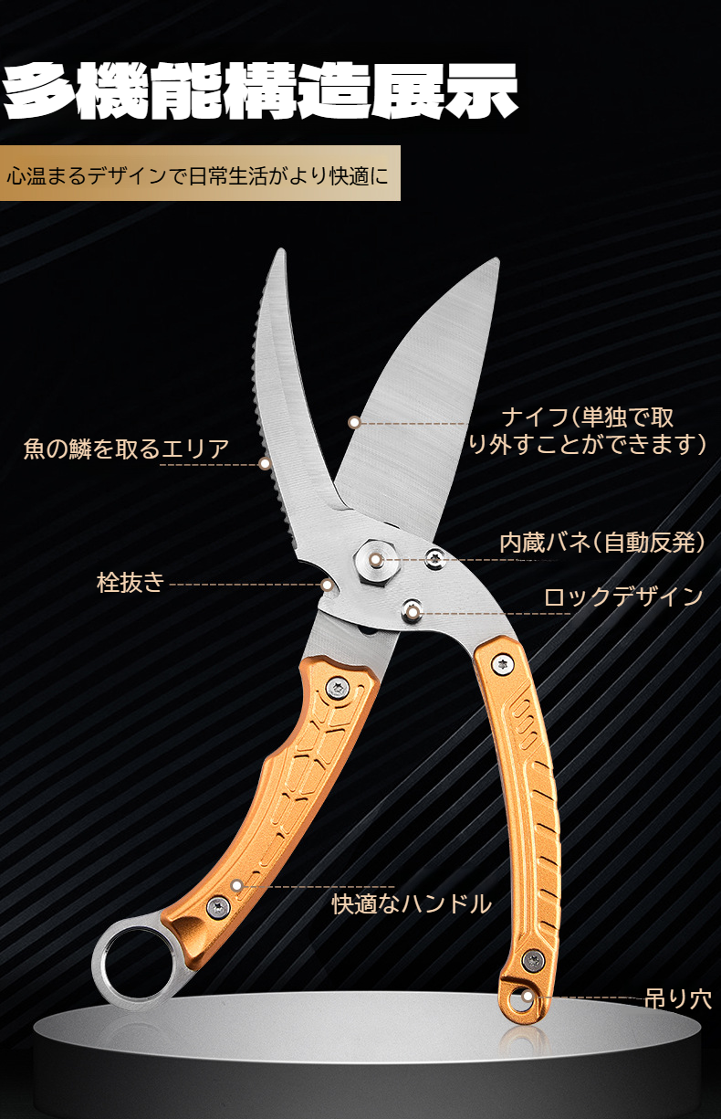 キャンプ調理シーンで使用される多機能はさみ