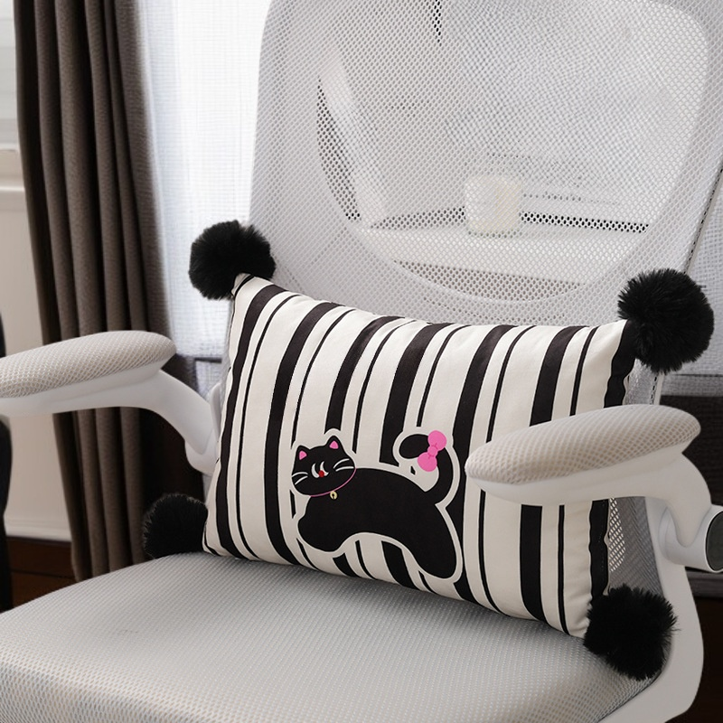 Black cat striped pillow