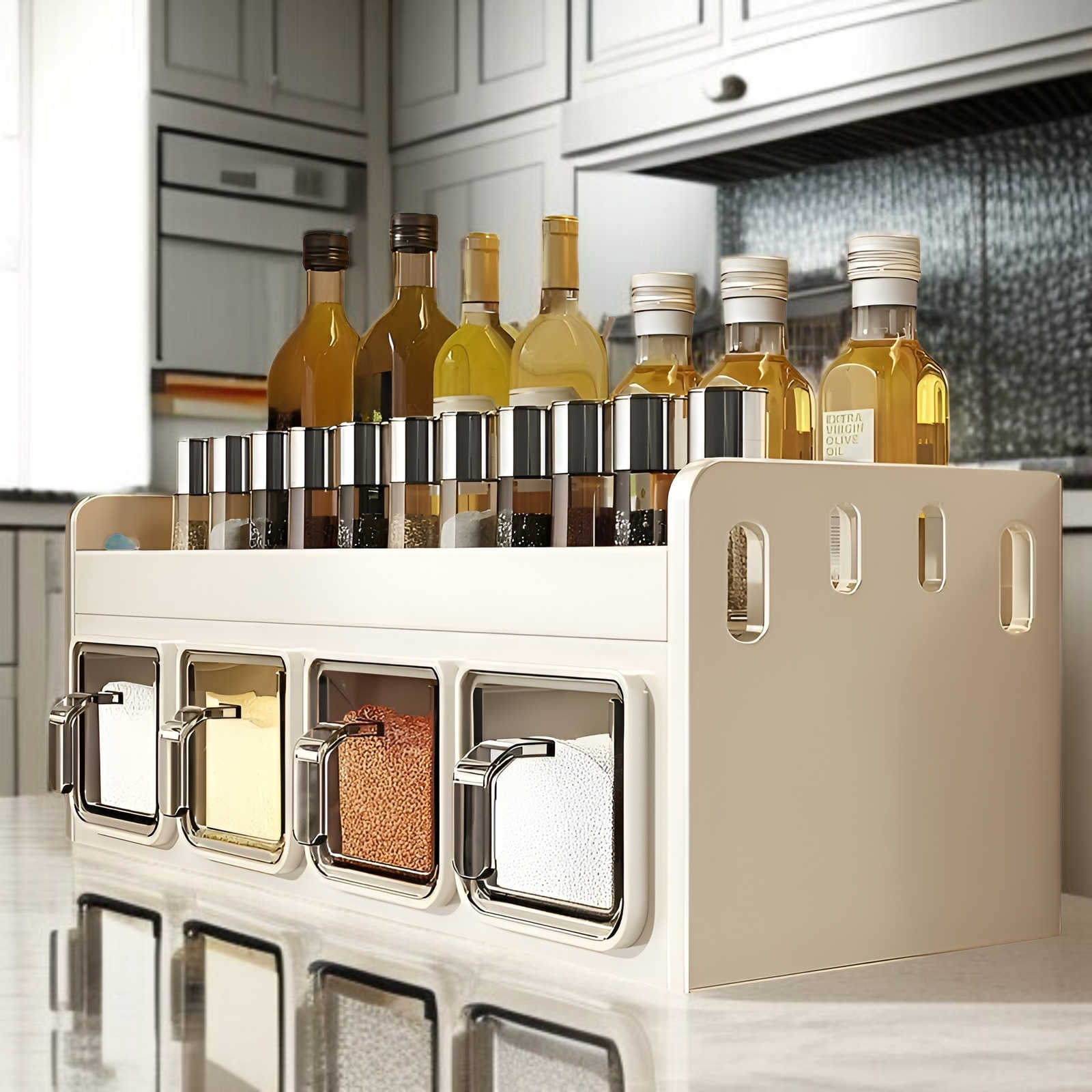 Especiero de aluminio para cocina, montaje en pared, sin perforaciones, multifuncional