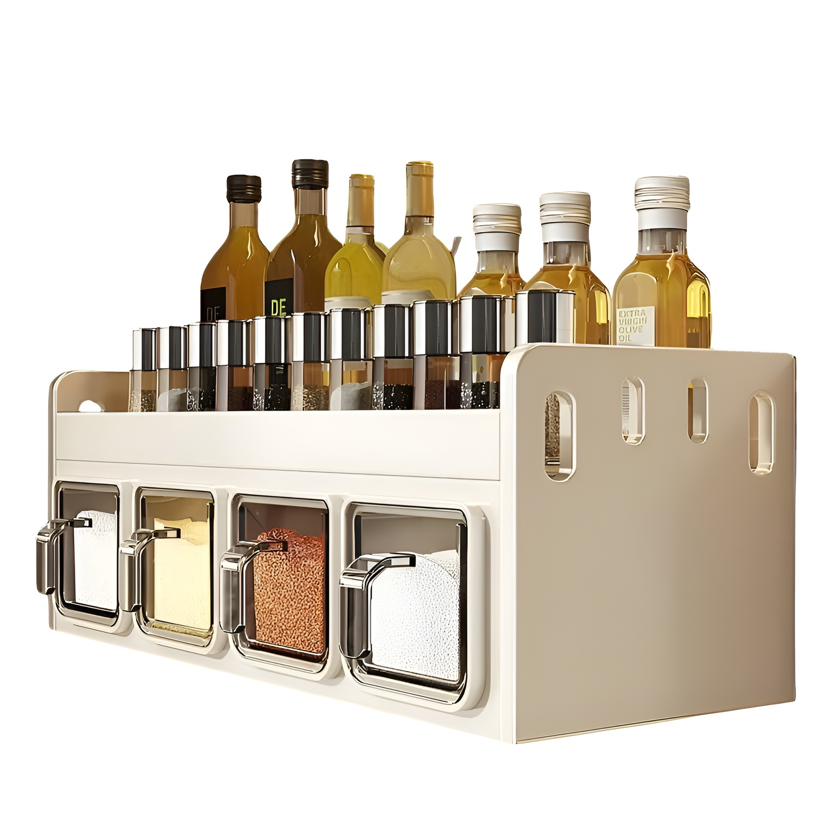 Especiero de aluminio para cocina, montaje en pared, sin perforaciones, multifuncional