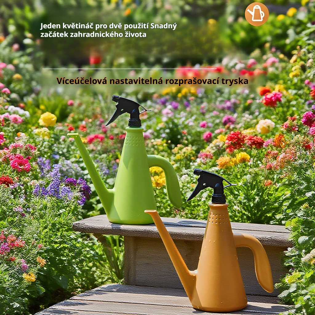Dvouúčelový postřikovač a konev pro zalévání květin