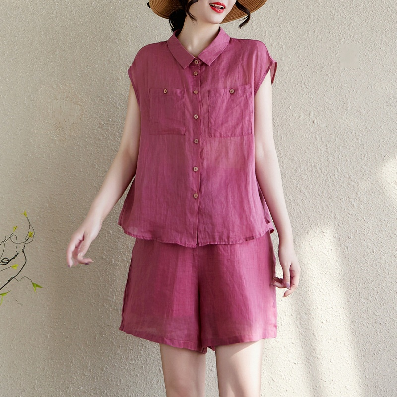 트렌디한 터틀넥 반팔 세트