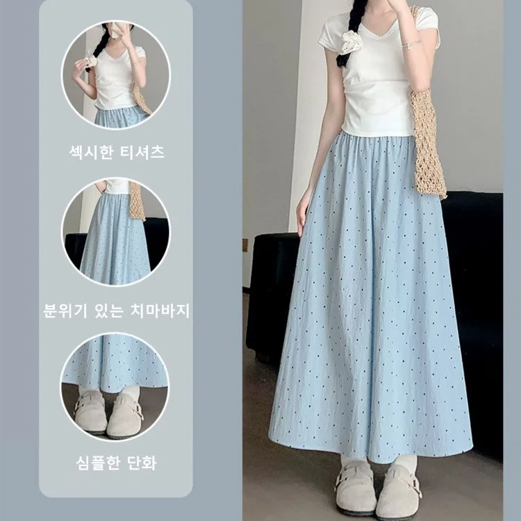 블루 도트무늬 치마바지