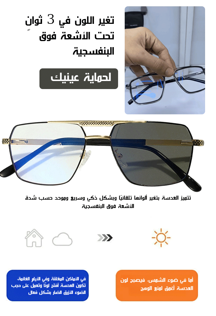 نظارات مضادة للضوء الأزرق متغيرة اللون
