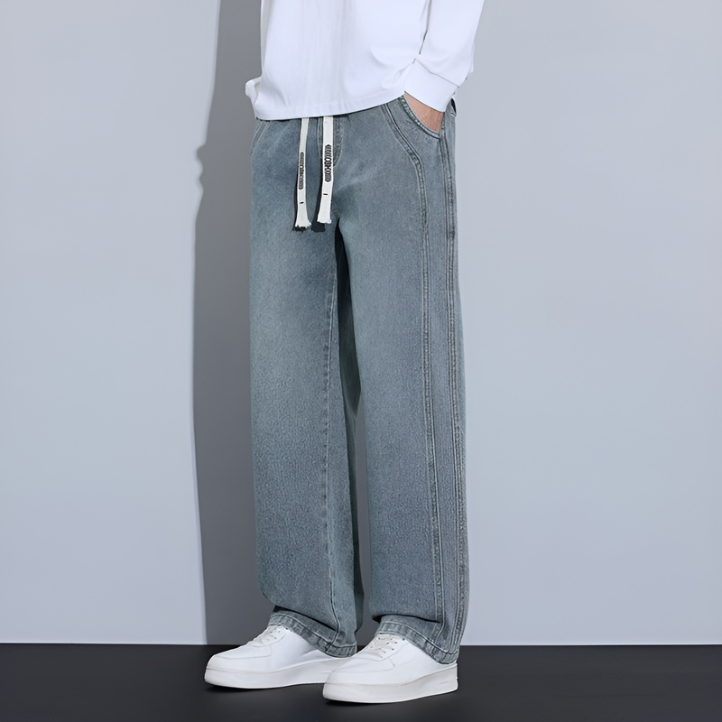 아메리칸 와이드 일자 청바지 봄 날씬해 보이는 와이드 청바지 캐주얼 노라인 청바지 남 와이드 일자 청바지