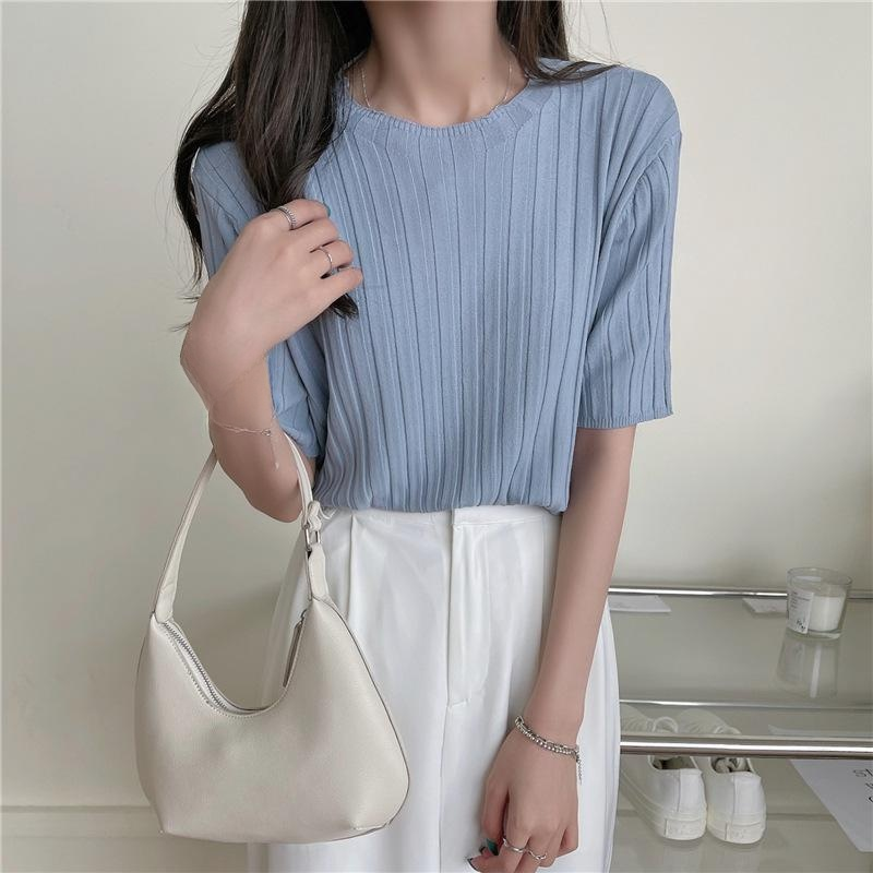 니트티 박시 반팔 상의 캐주얼 레깅스 여하  니트 반팔티