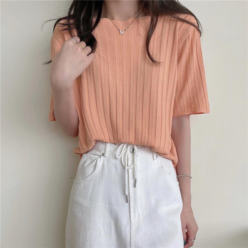 니트티 박시 반팔 상의 캐주얼 레깅스 여하  니트 반팔티