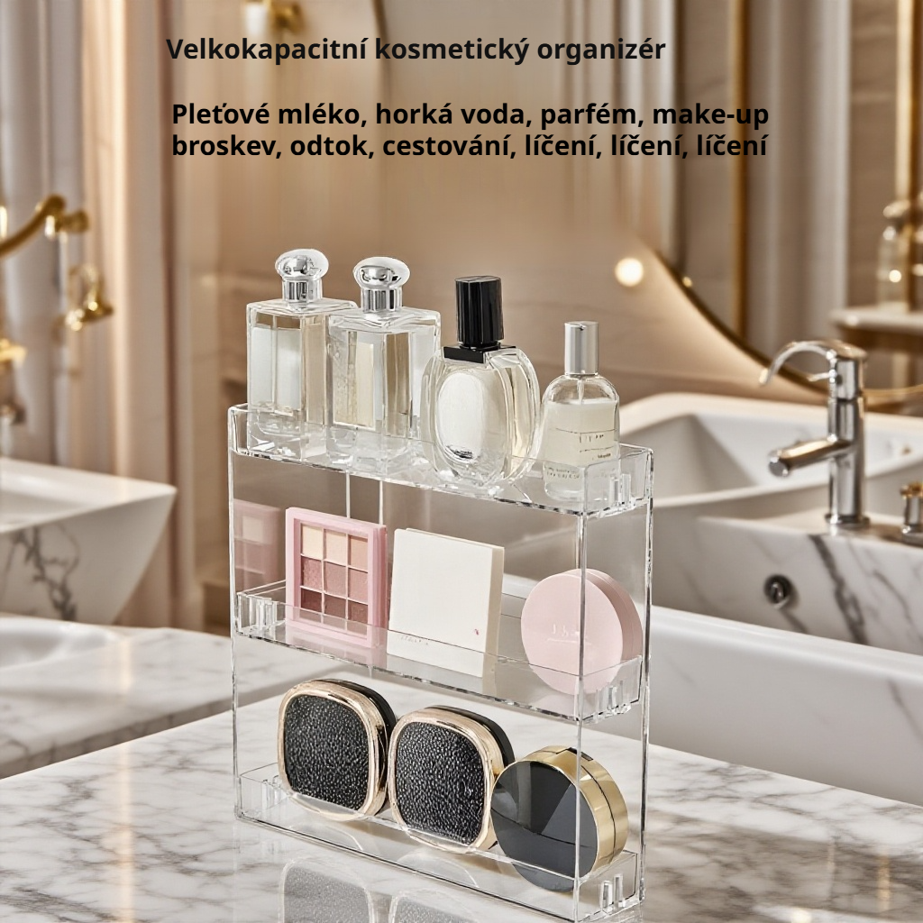 Průhledná akrylová nástěnná police do koupelny na kosmetiku, bez vrtání, vícevrstvá