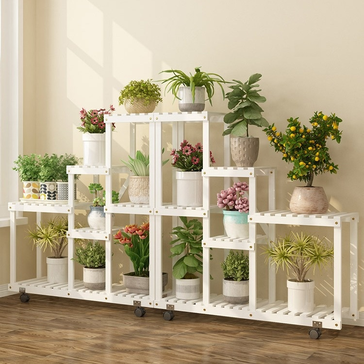 Indoor multi-layer solid wood flower pot storage rack