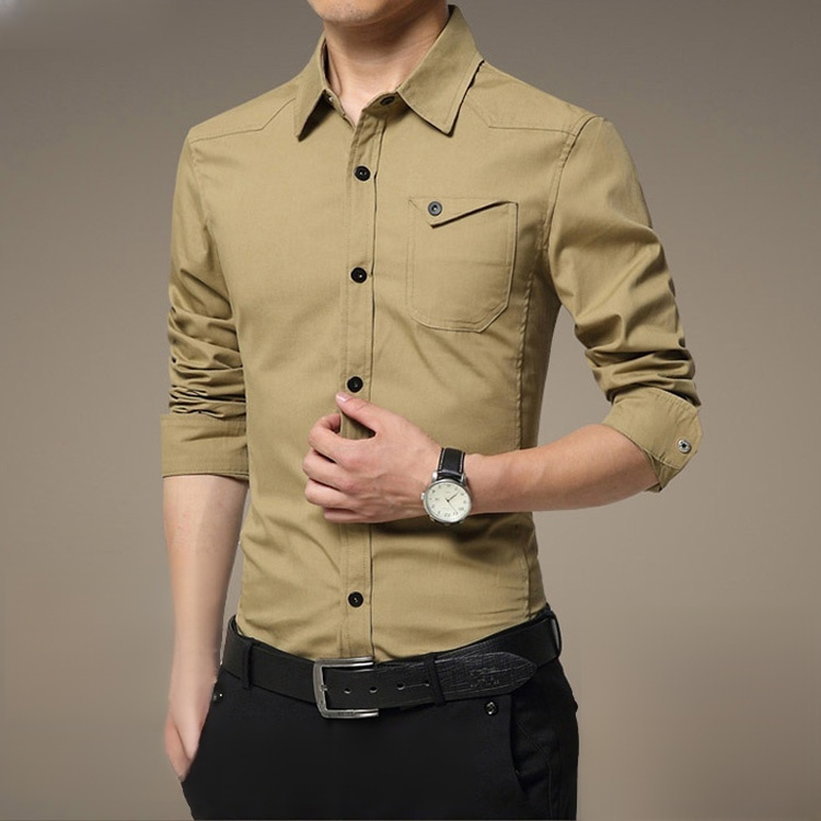 【メンズシャツ】洗練されたシルエット　コットン生地　通気　シワ防止　型崩れしにくい