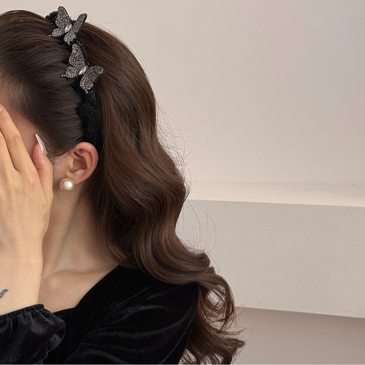 半扎發頭飾發卡黑色蝴蝶抓夾女