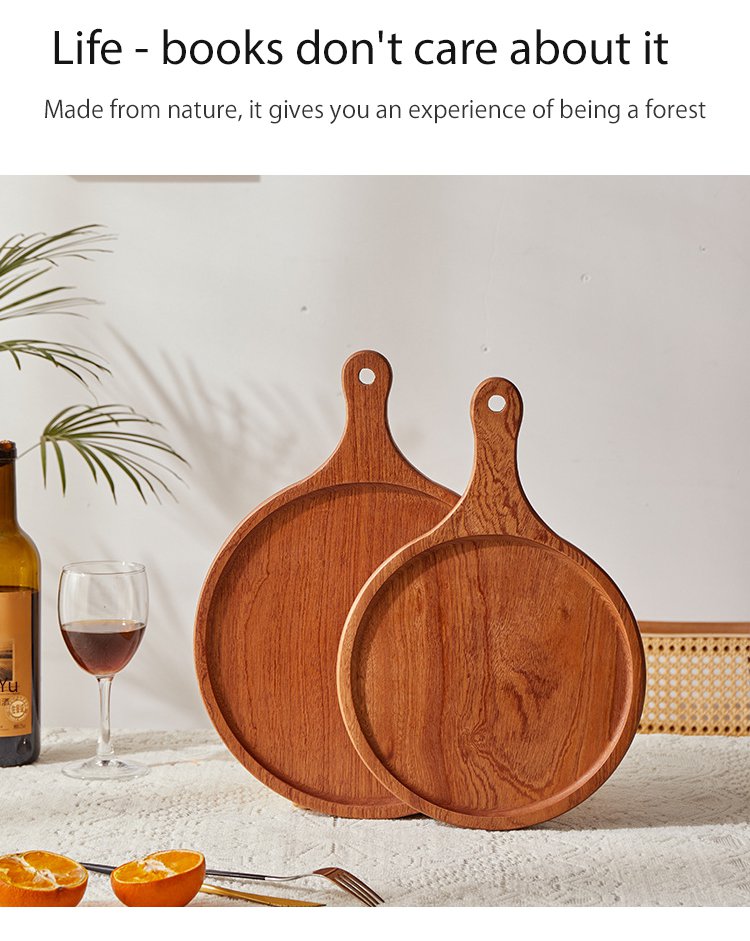 Solid wood cheese serving platter on dining table