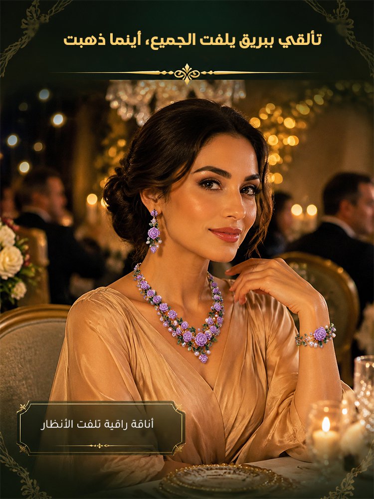 طقم مجوهرات رومانسية فاخرة بتصميم بكاميليا مرصعة باللآلئ وأحجار الراين المشرقة 