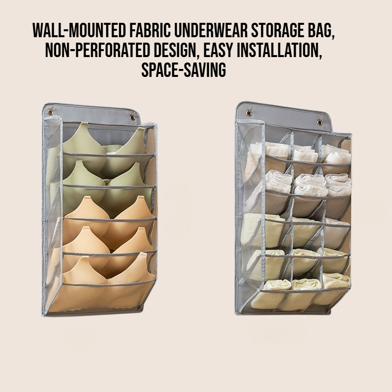 Non perforated wall mounted fabric underwear storage bag