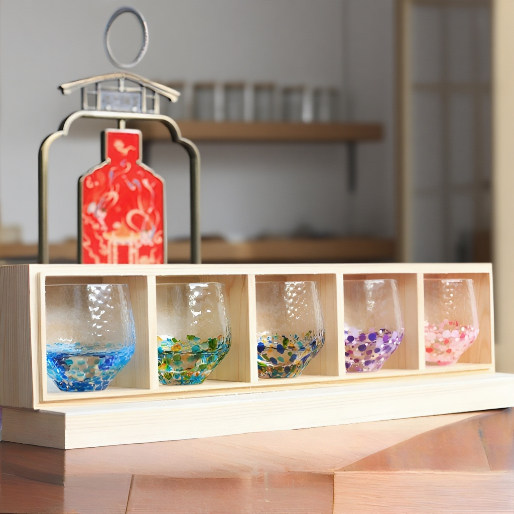 和風ハンマー模様のグラデーション星空ガラス花ティーカップ正面写真