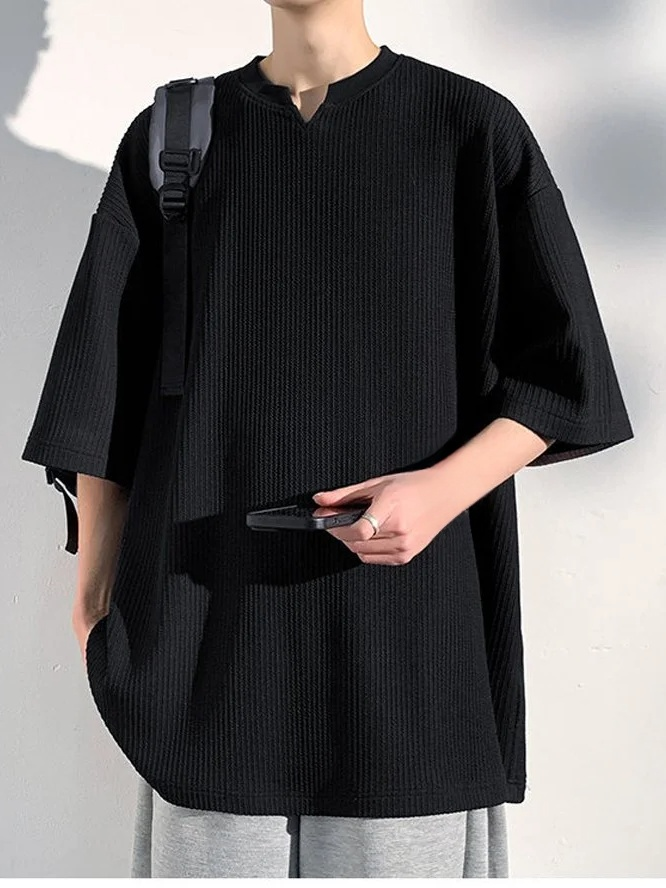 패션 빅사이즈 반팔티 멋쟁이 남자 5부 브이넥 루즈핏 풀오버 반팔 상의 학생 반팔티