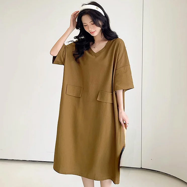 브이넥 반팔 원피스