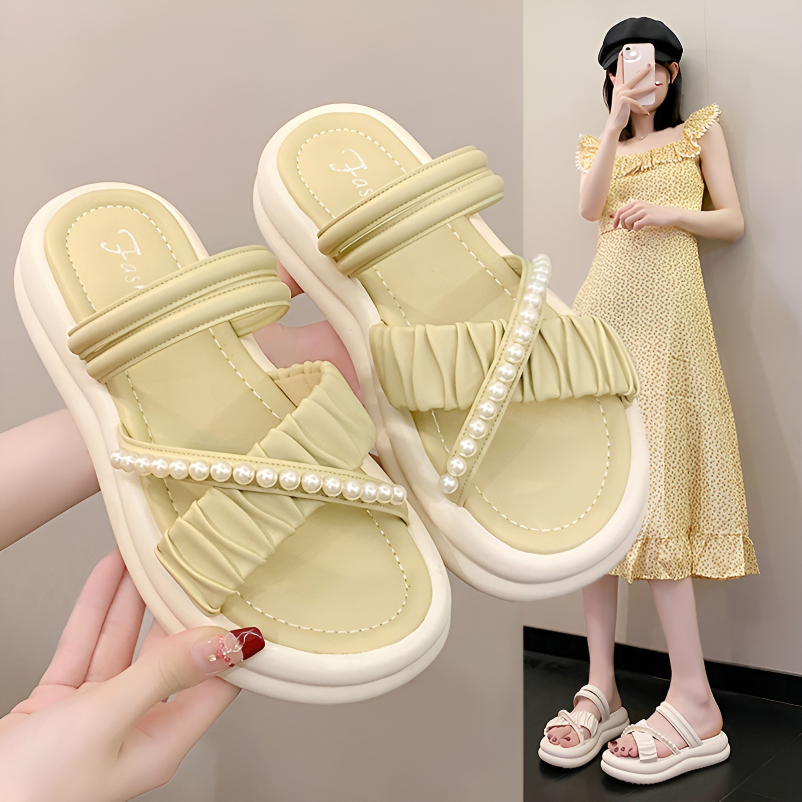 女性用シットステップサンダル、夏のアウトドアサンダル、スカート付きフェアリースタイルサンダル、2025年新作ファッションサンダル、女性用2回履きソフトソールスリッパ