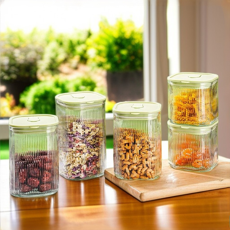 Transparent glass milk powder sealed jar bamboo cover dry goods grain snack glass storage jar kitche