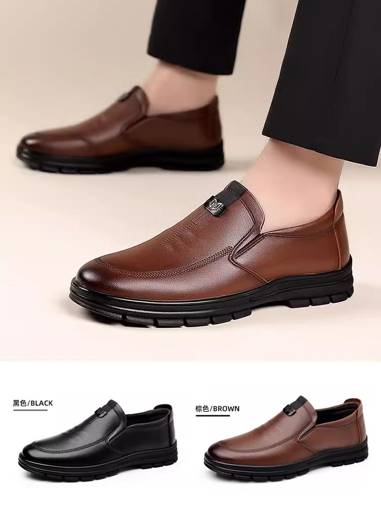 耐磨軟底牛皮一腳蹬皮鞋