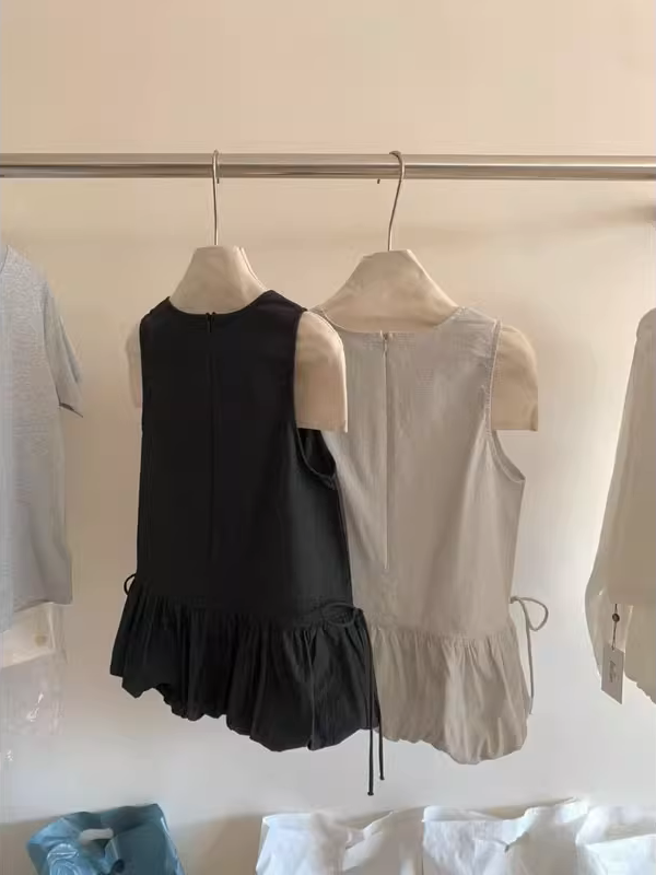 여성용 민소매 레이스업 플라워 버드 캐주얼 조끼